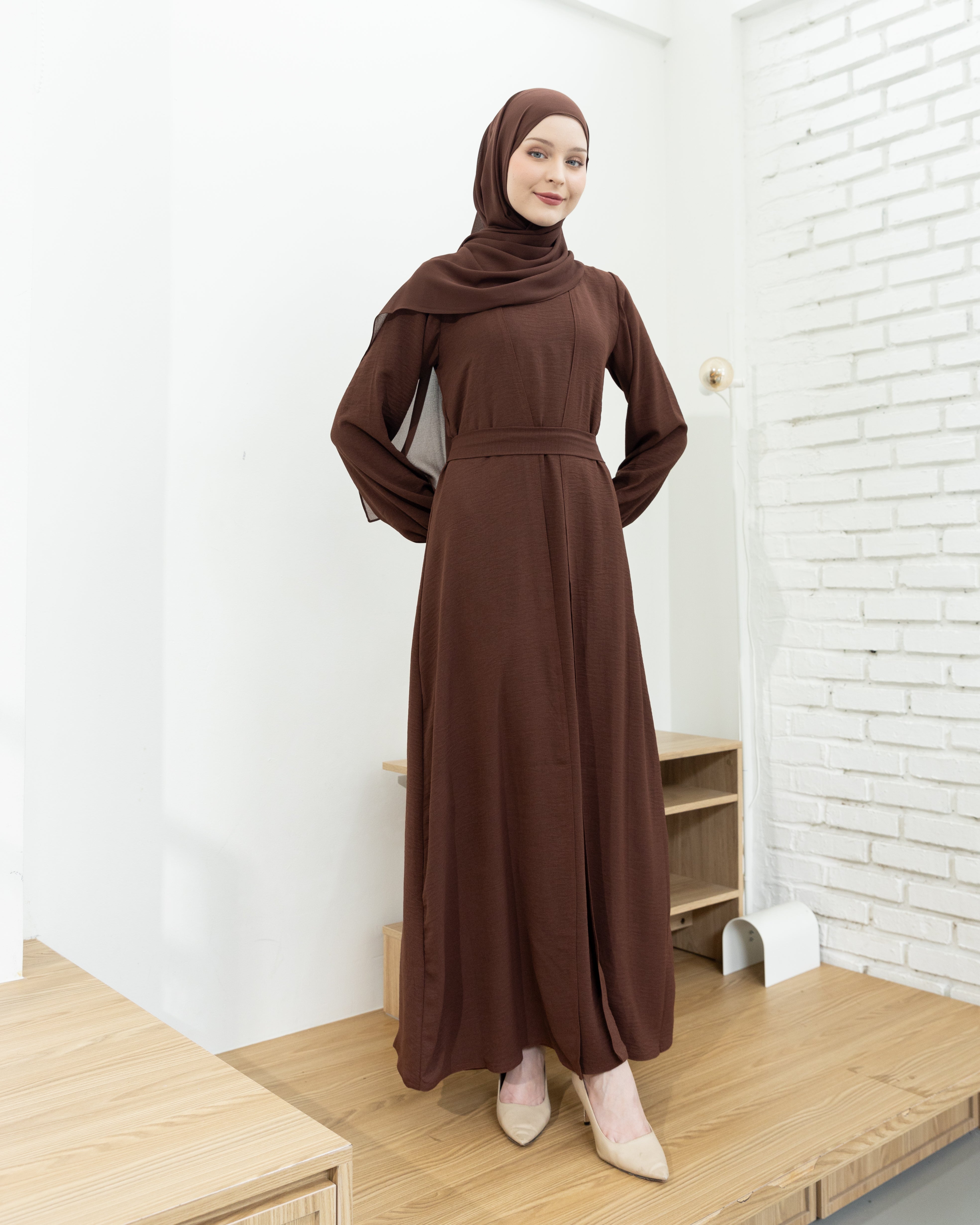 Alia Classic Modest Dress - Cocoa Brown