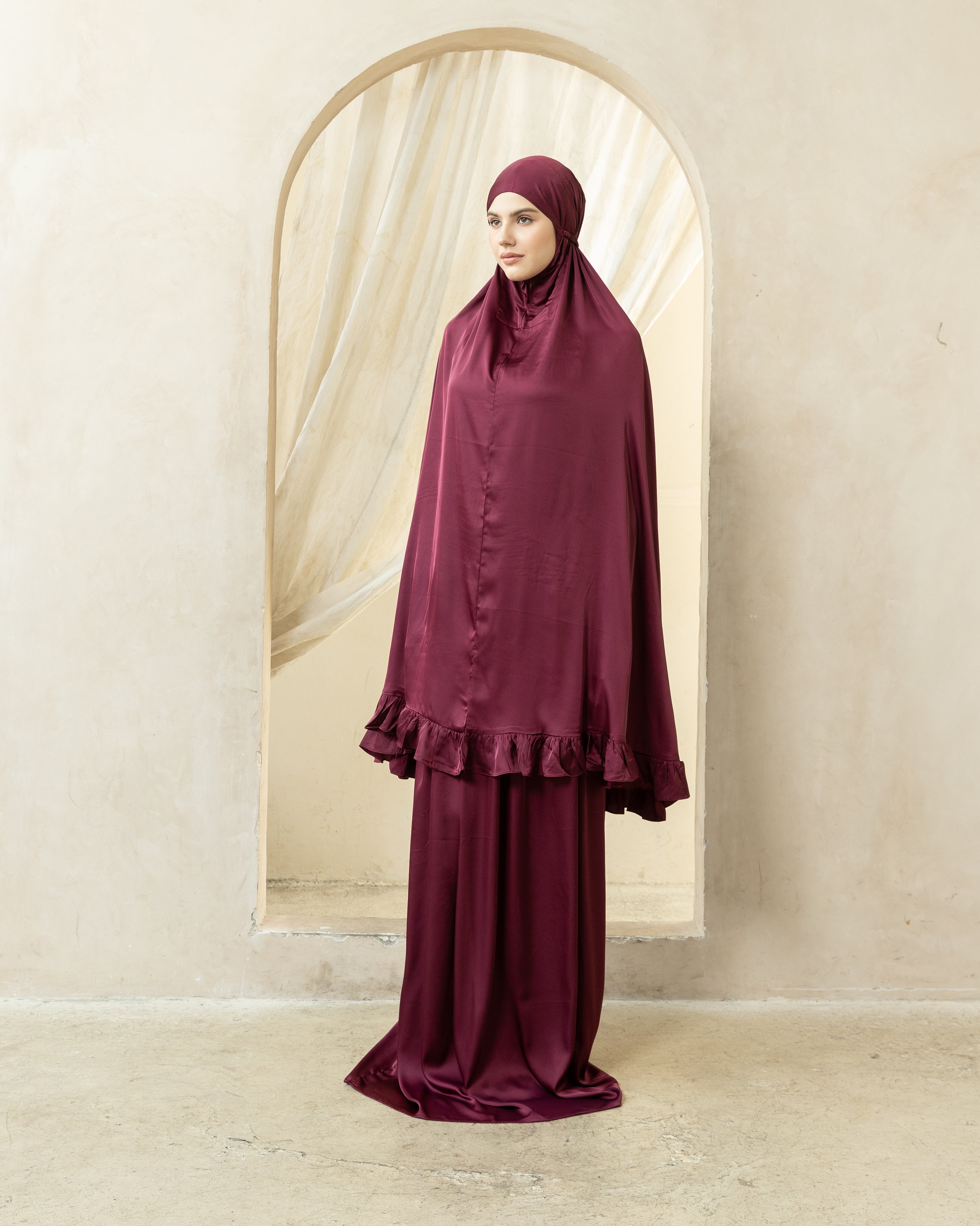 Luxury Silk Prayer Clothes Set in Maroon