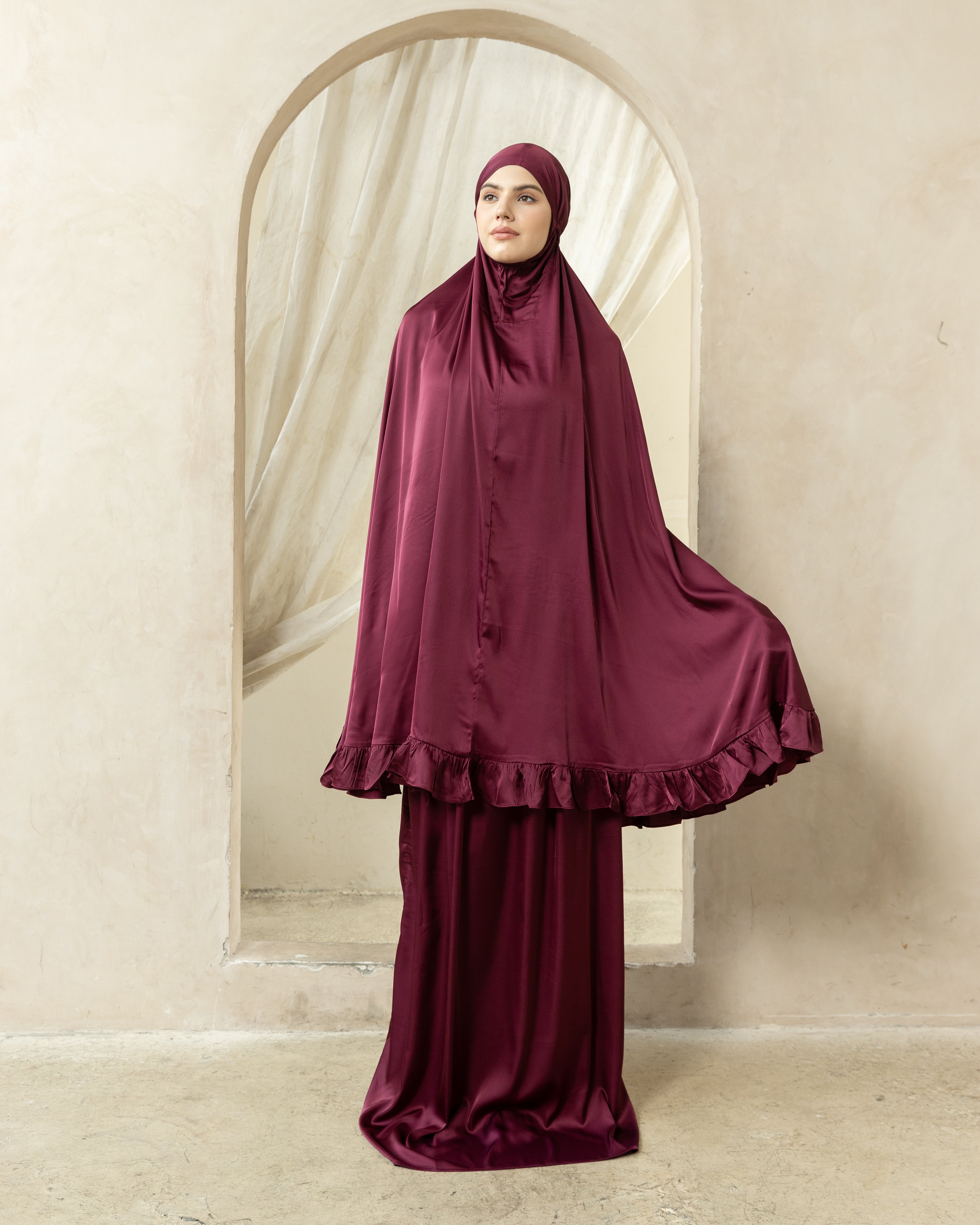 Luxury Silk Prayer Clothes Set in Maroon
