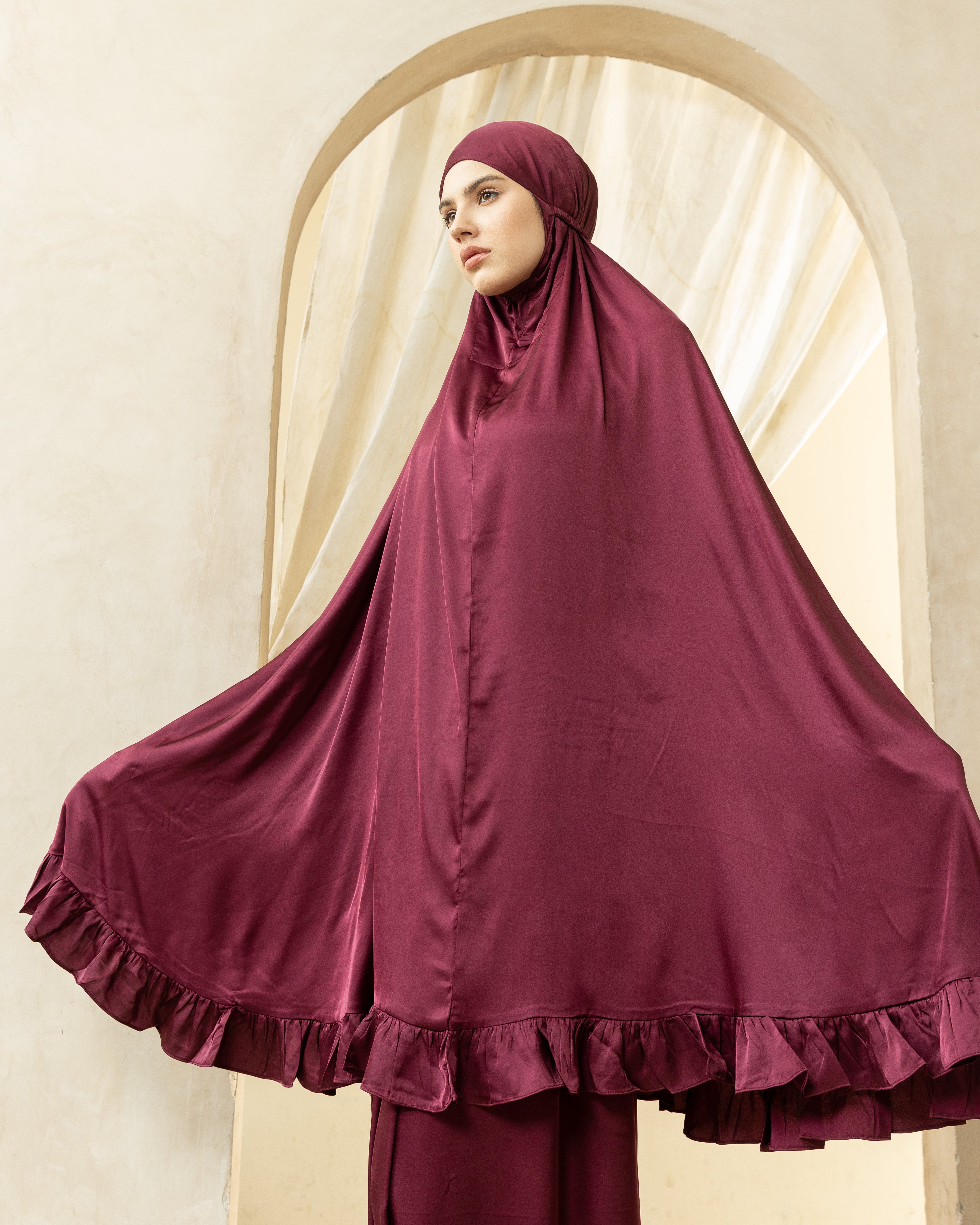 Luxury Silk Prayer Clothes Set in Maroon