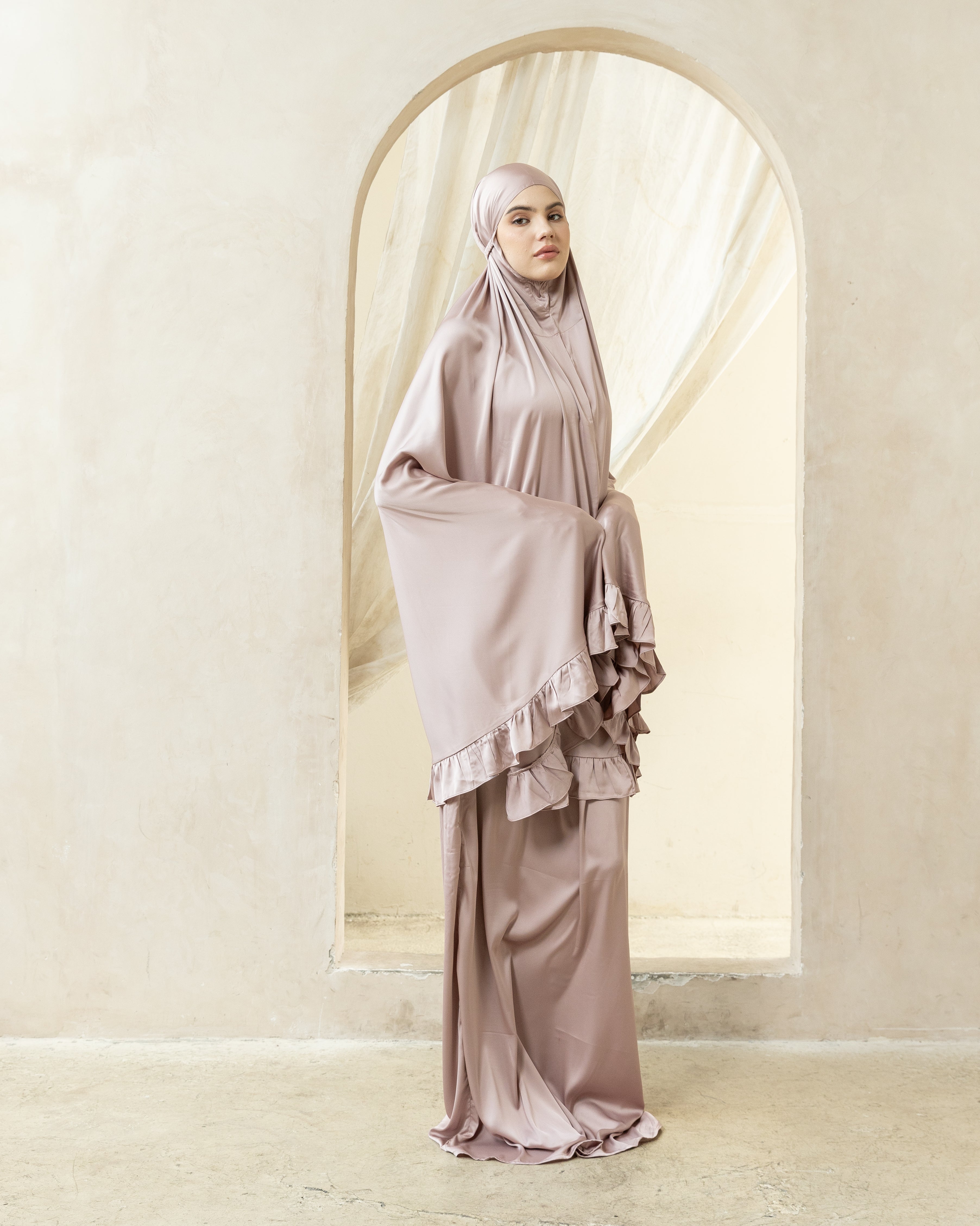 Luxury Silk Prayer Set Clothes in Dusty Pink