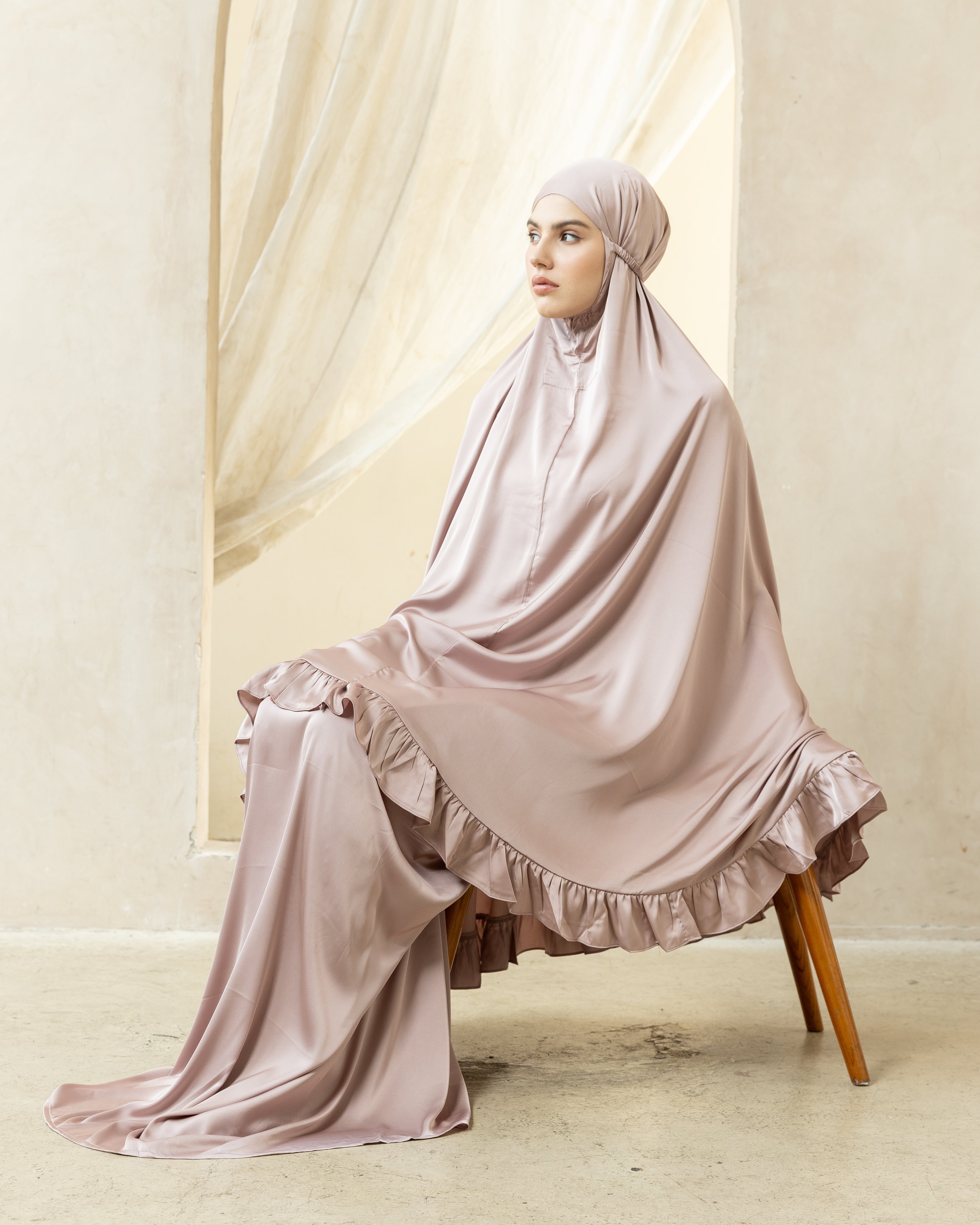 Luxury Silk Prayer Set Clothes in Dusty Pink