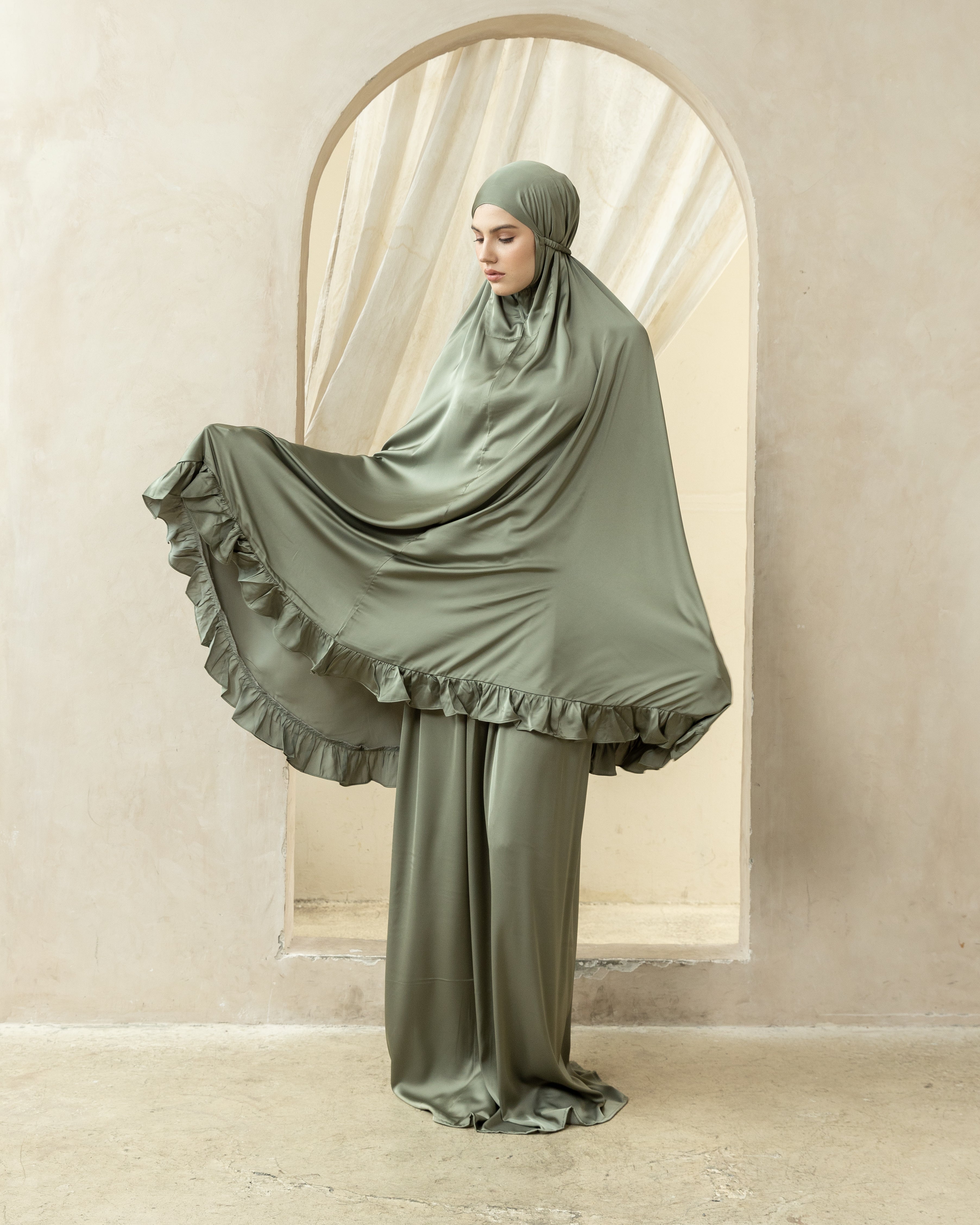 Luxury Silk Prayer Set Clothes in Sage Green