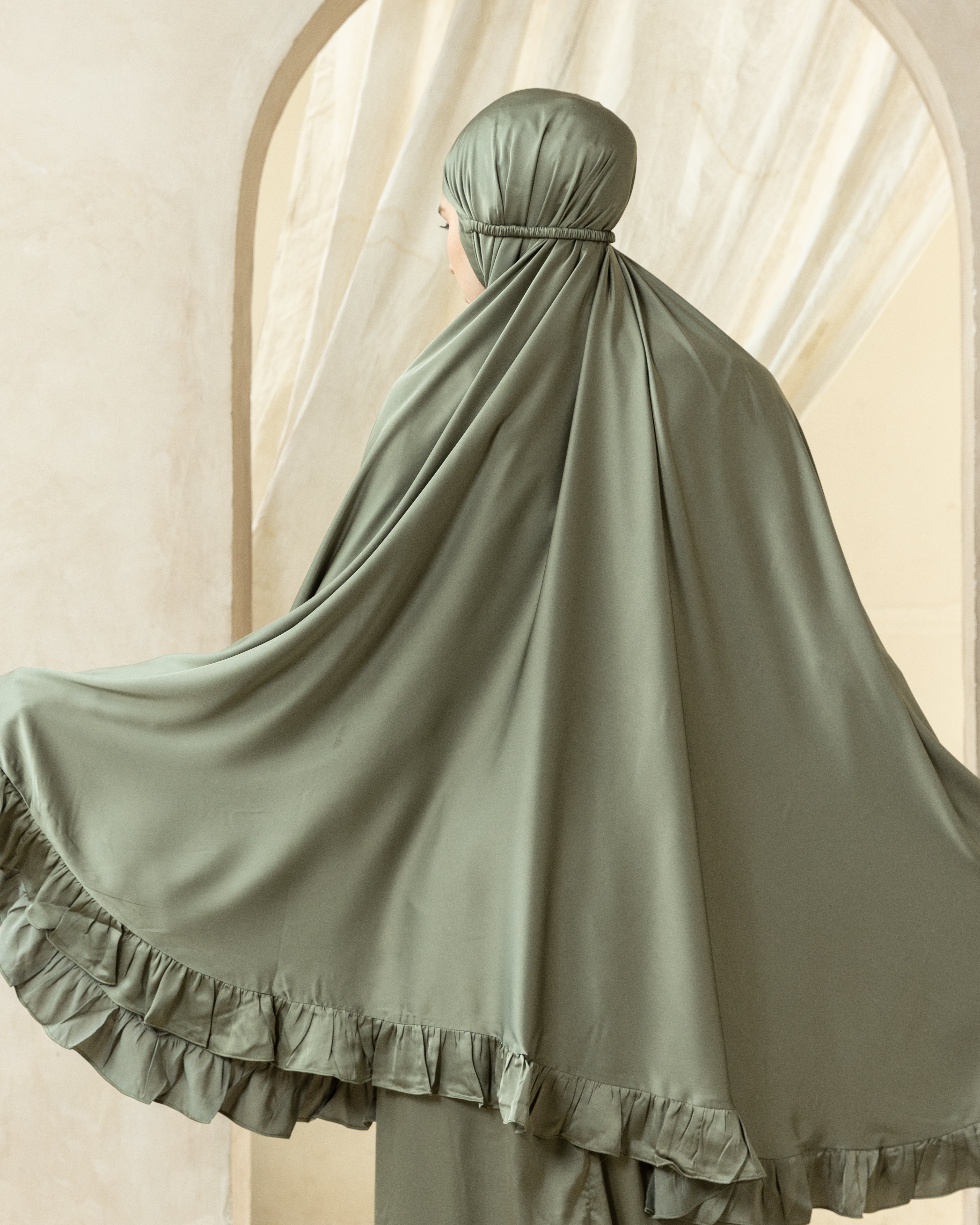 Luxury Silk Prayer Set Clothes in Sage Green