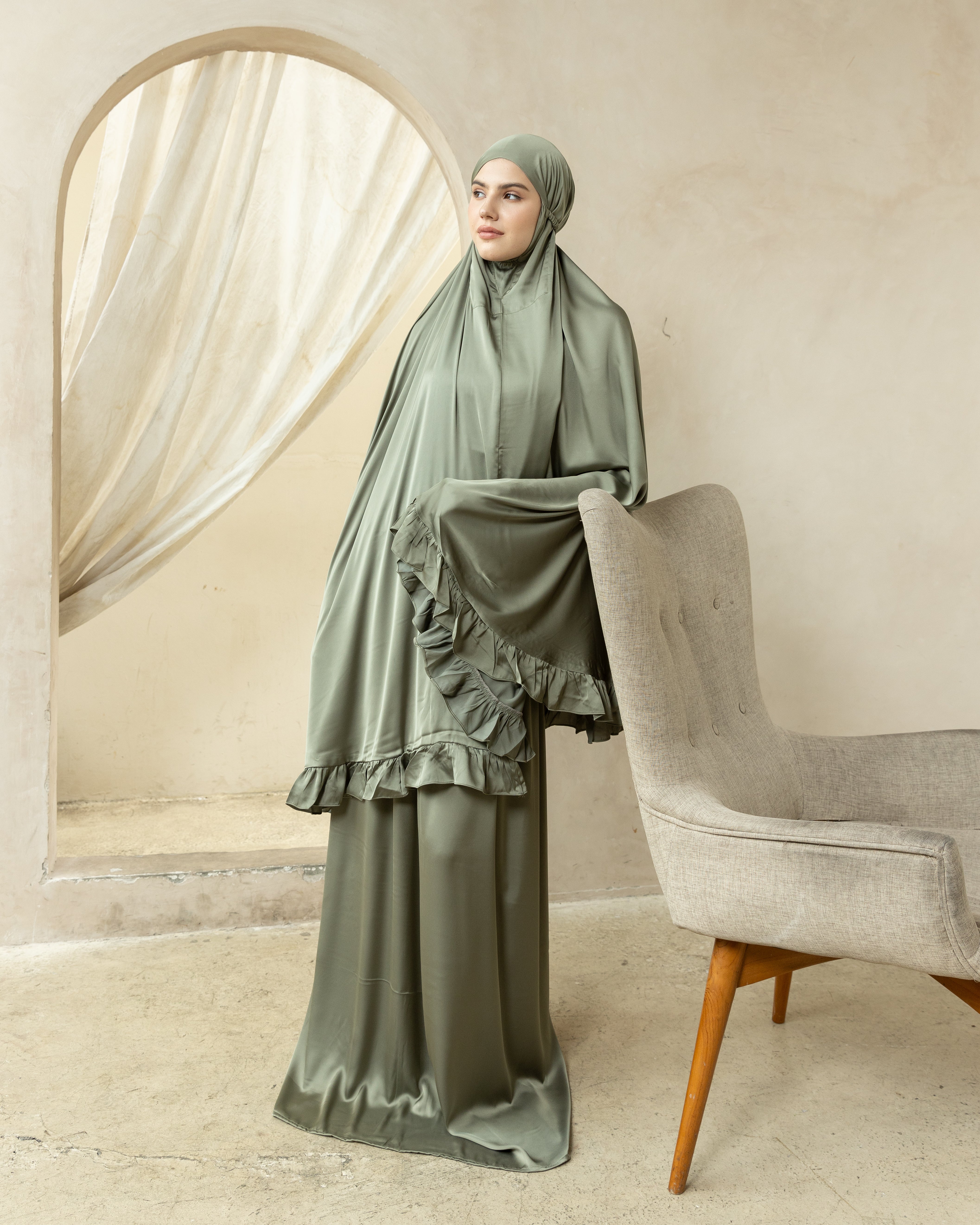 Luxury Silk Prayer Set Clothes in Sage Green