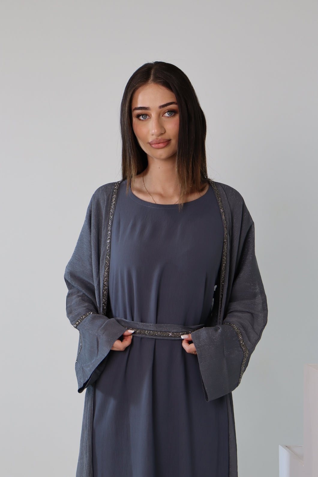 Mystic Grey Shimmer Abaya Set