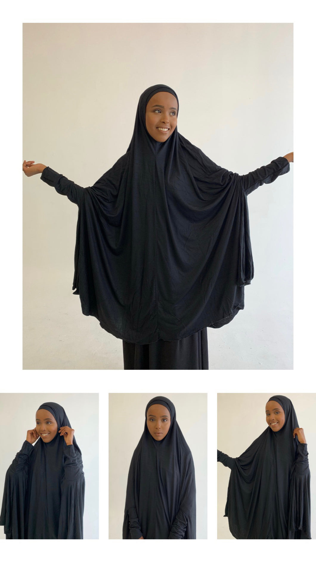 Cotton Jersey Jilbab with Sleeves - Black