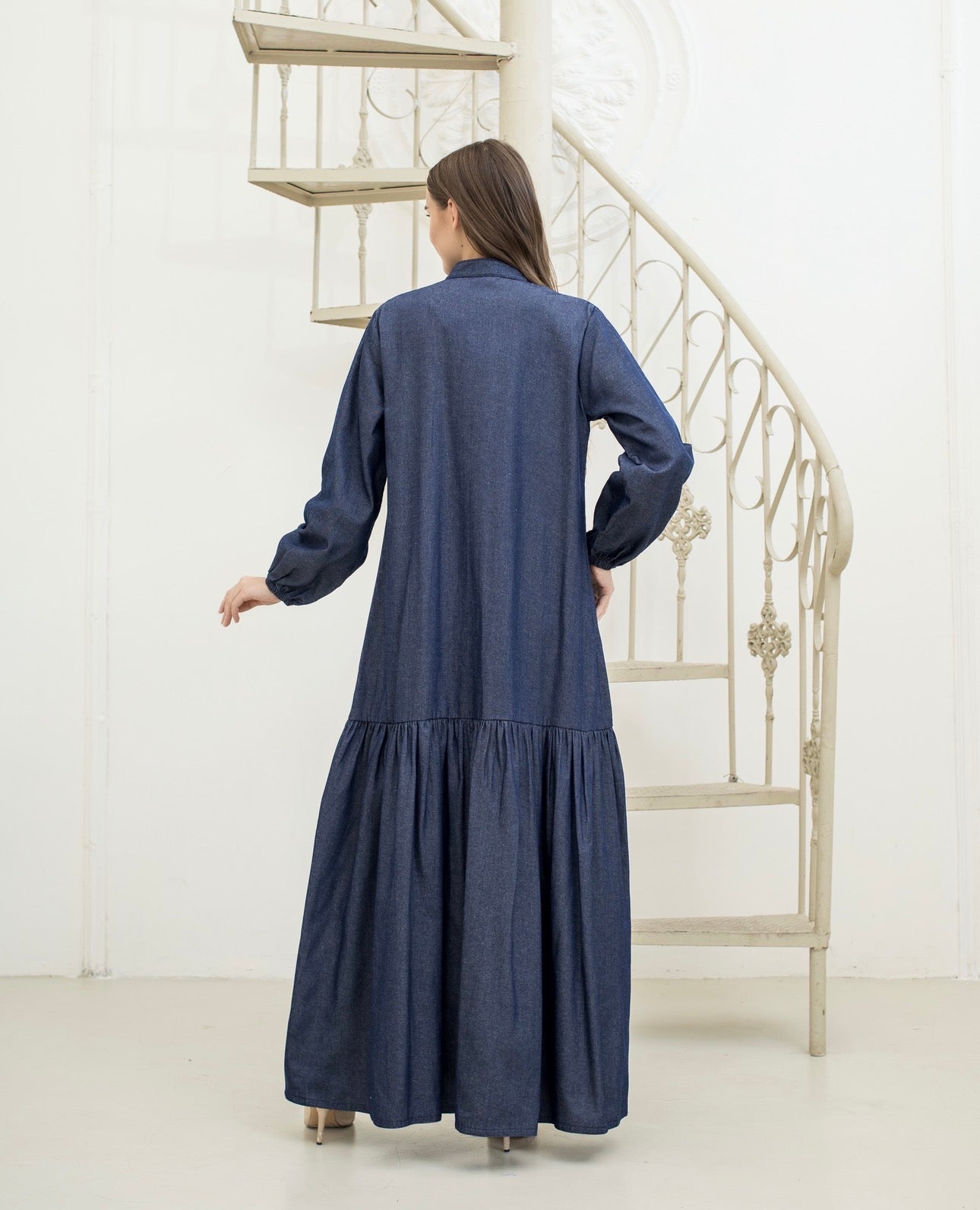 ladies long denim dress Women's Denim Maxi Shirt Dress  Wash Lab  washlabshop
