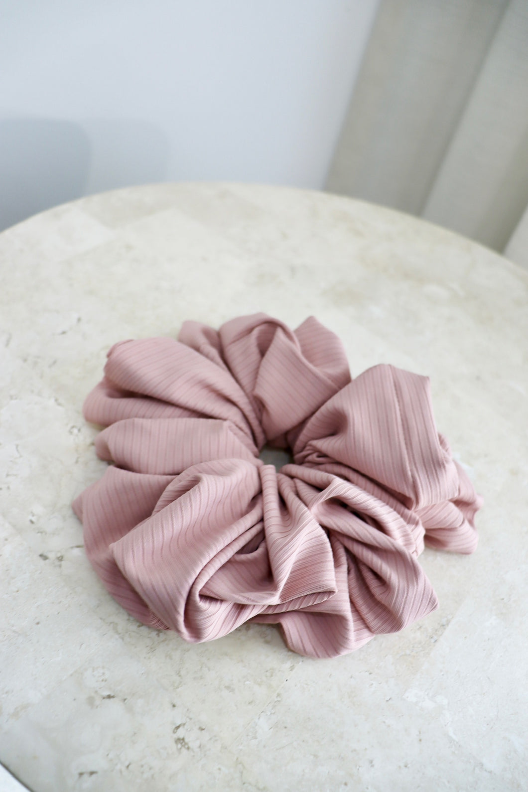 Soft Pink Ribbed Jersey Scrunchies