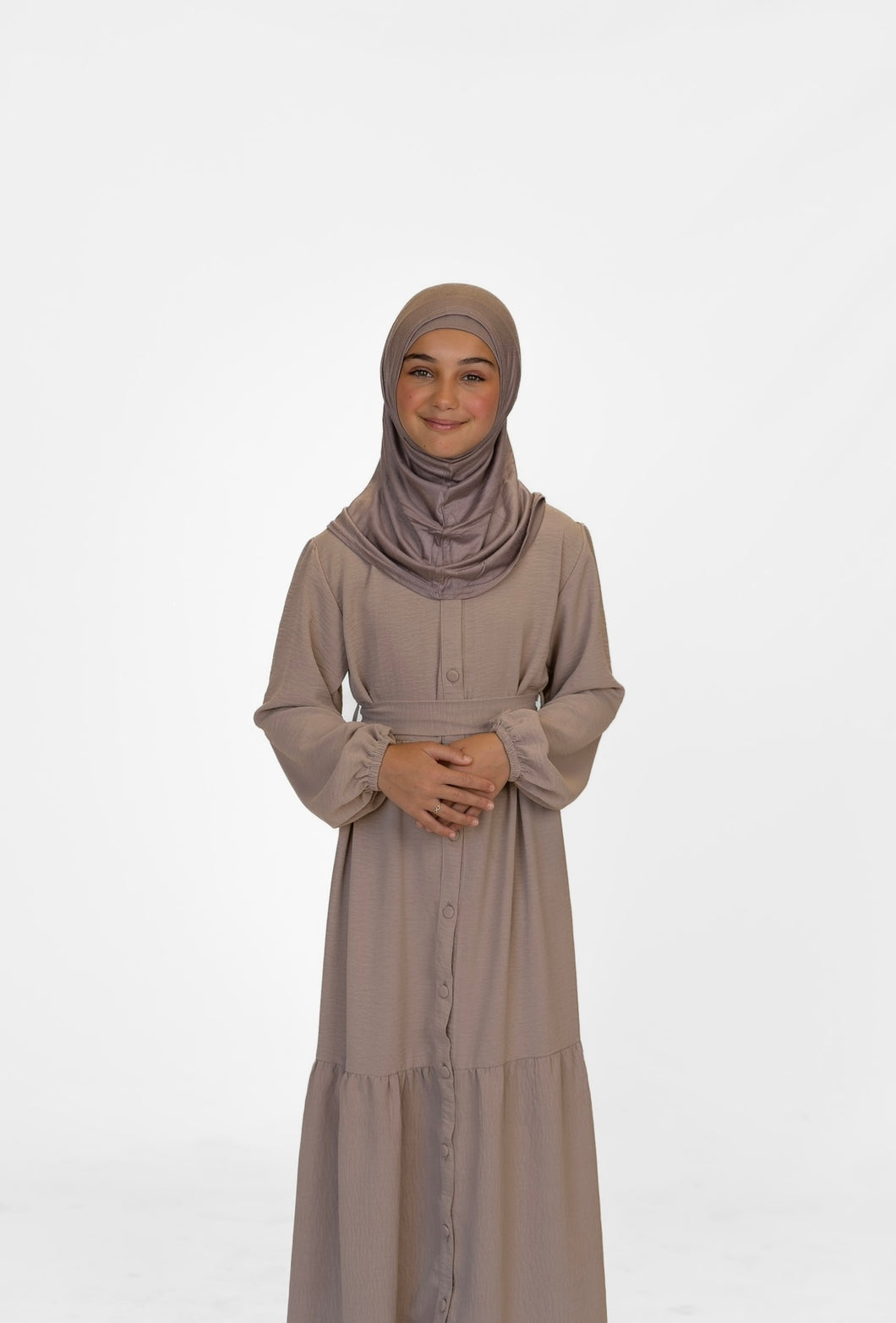 Alya Girls Modest Dress in Taupe Brown