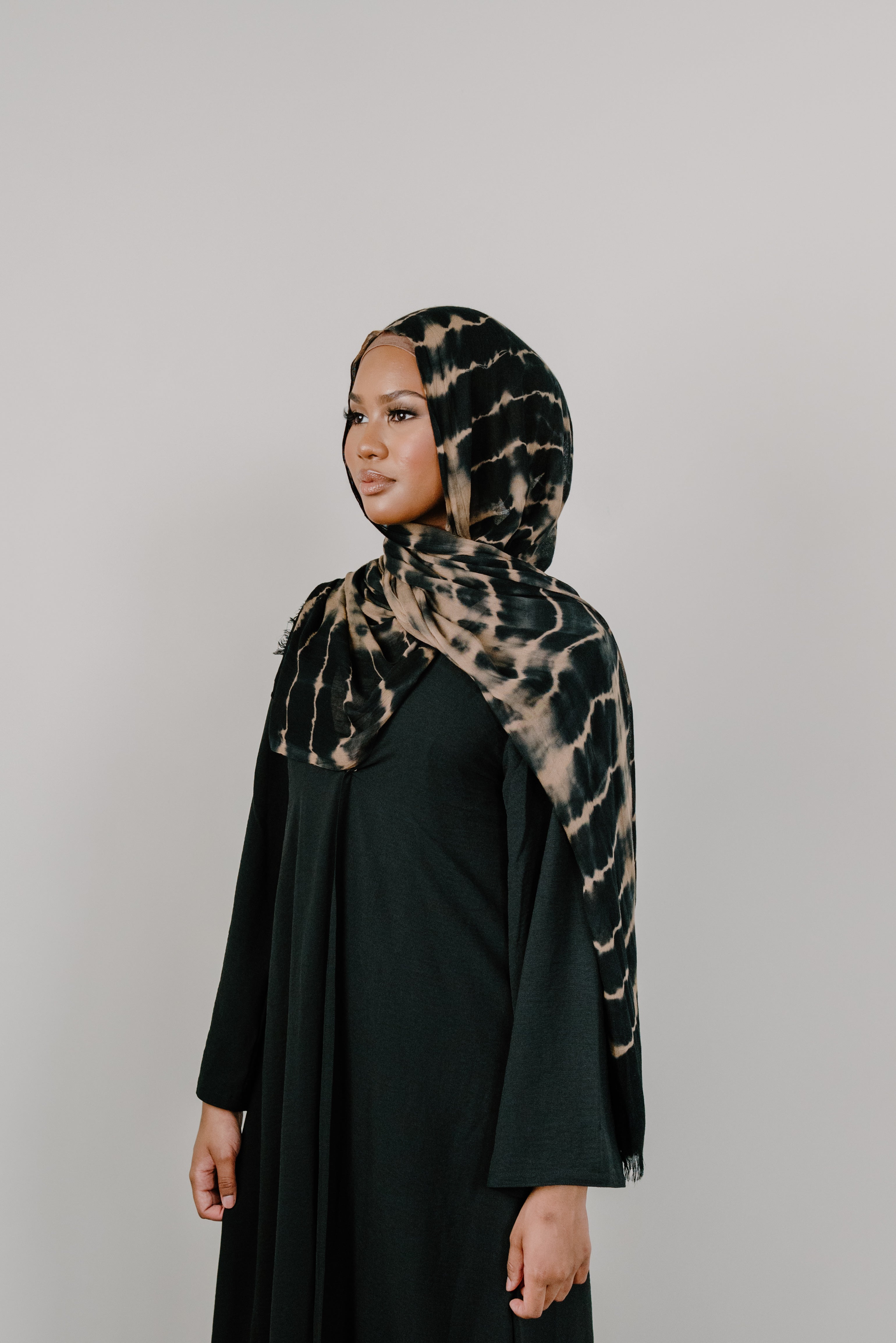 Tie Dye Black Brown Viscose Hijab
