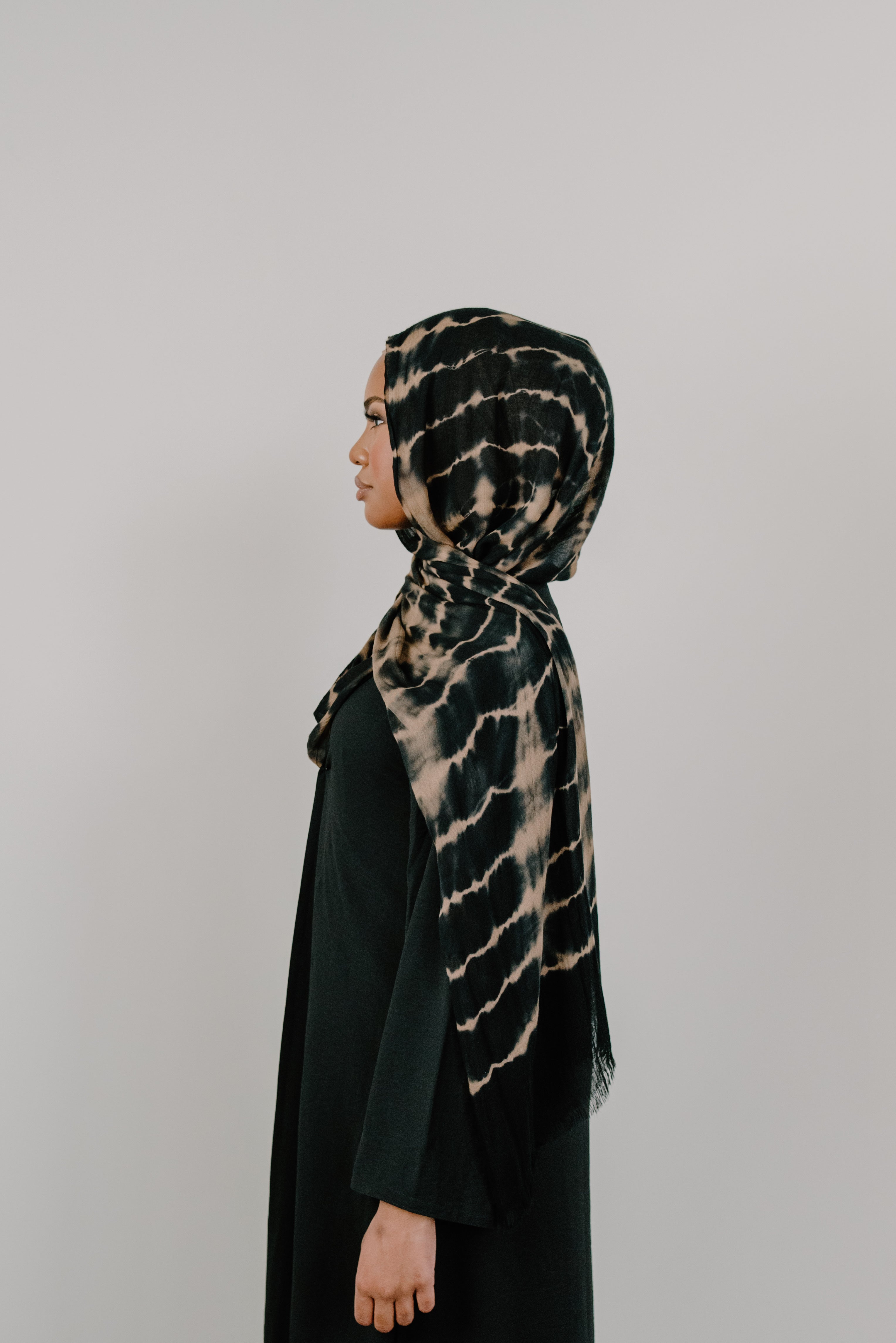 Tie Dye Black Brown Viscose Hijab